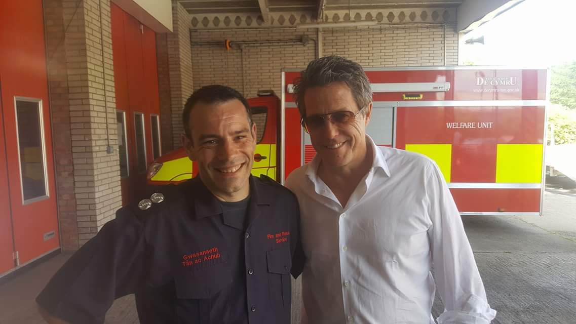 Tony O'Neill at Tonypandy Fire Station with Hugh Grant